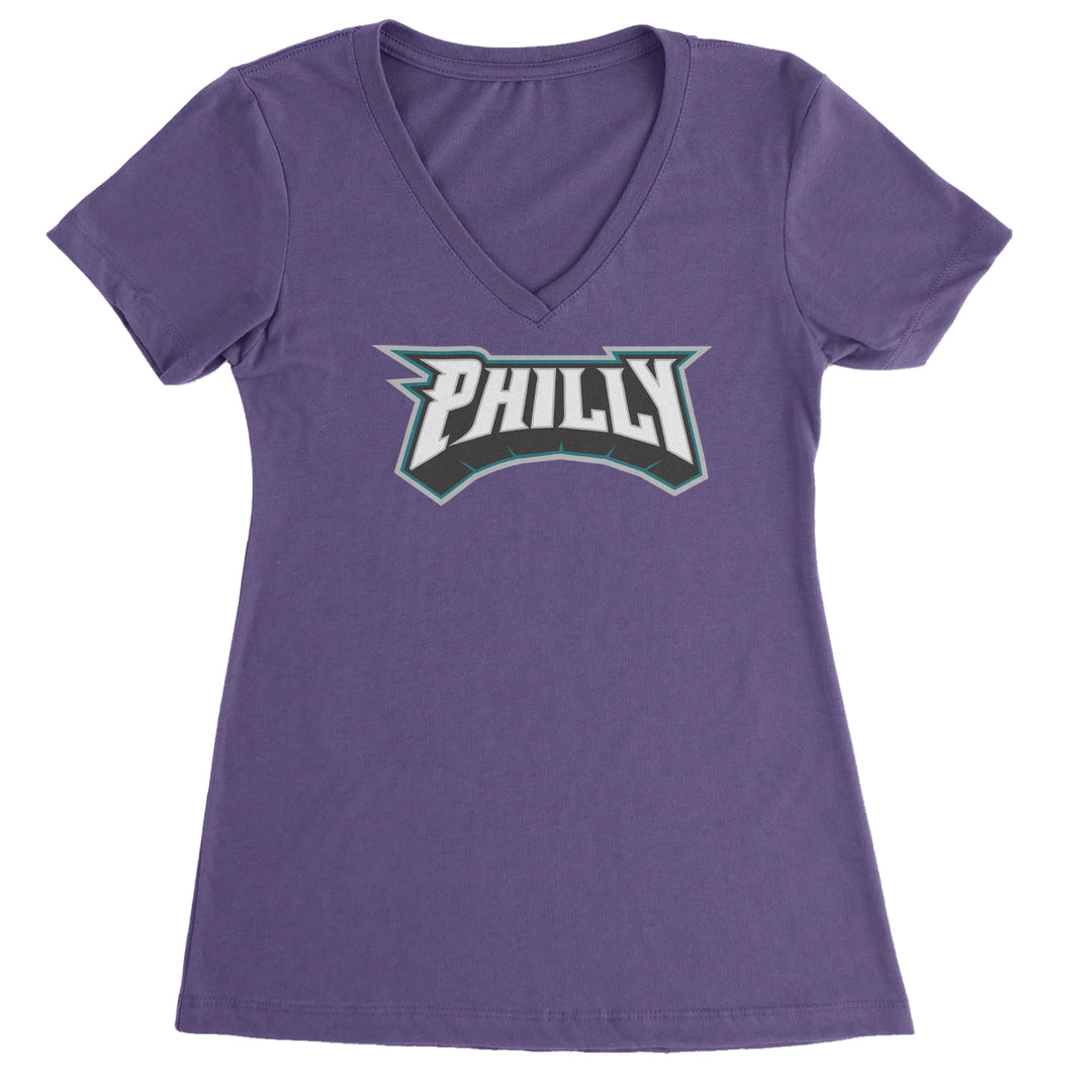 Philly Bold Block Throwback Ladies V-Neck T-shirt Purple