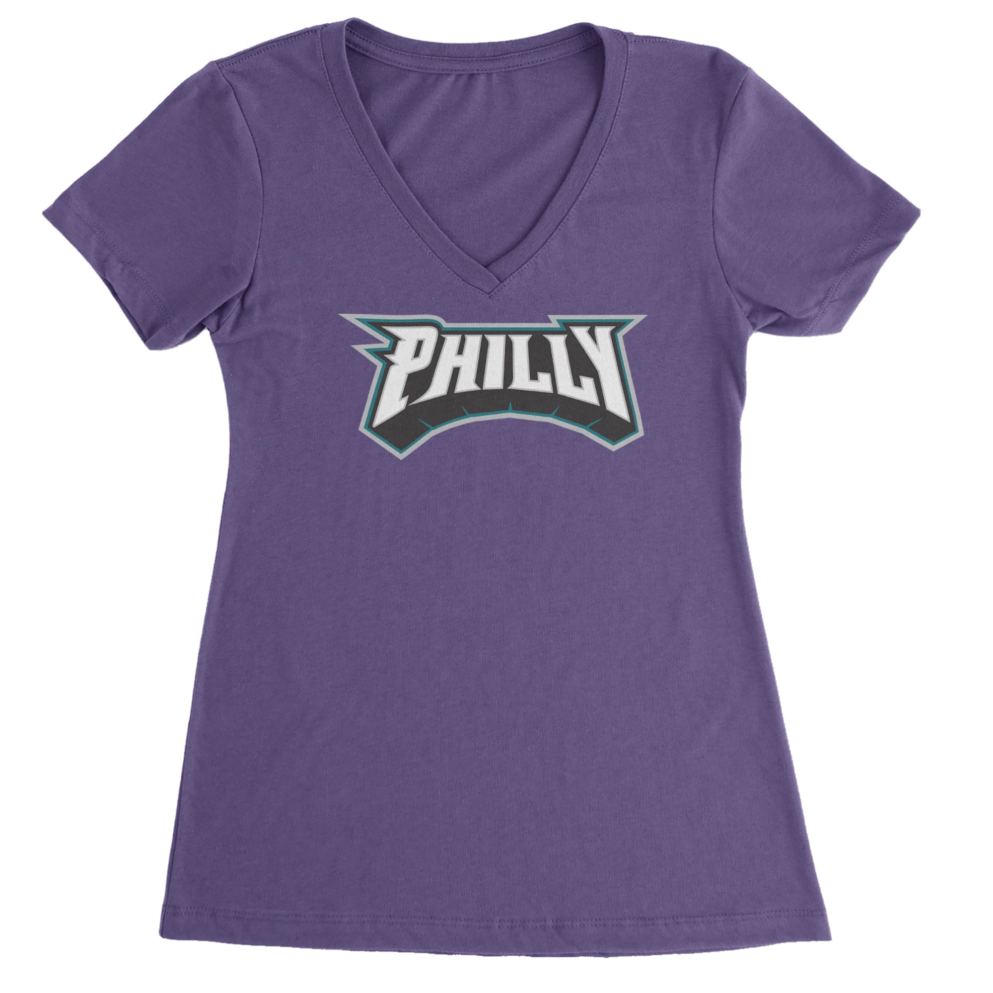 Philly Bold Block Throwback Ladies V-Neck T-shirt Purple