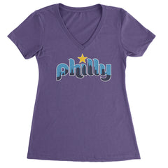 Skyline Philly Philadelphia Ladies V-Neck T-shirt Purple