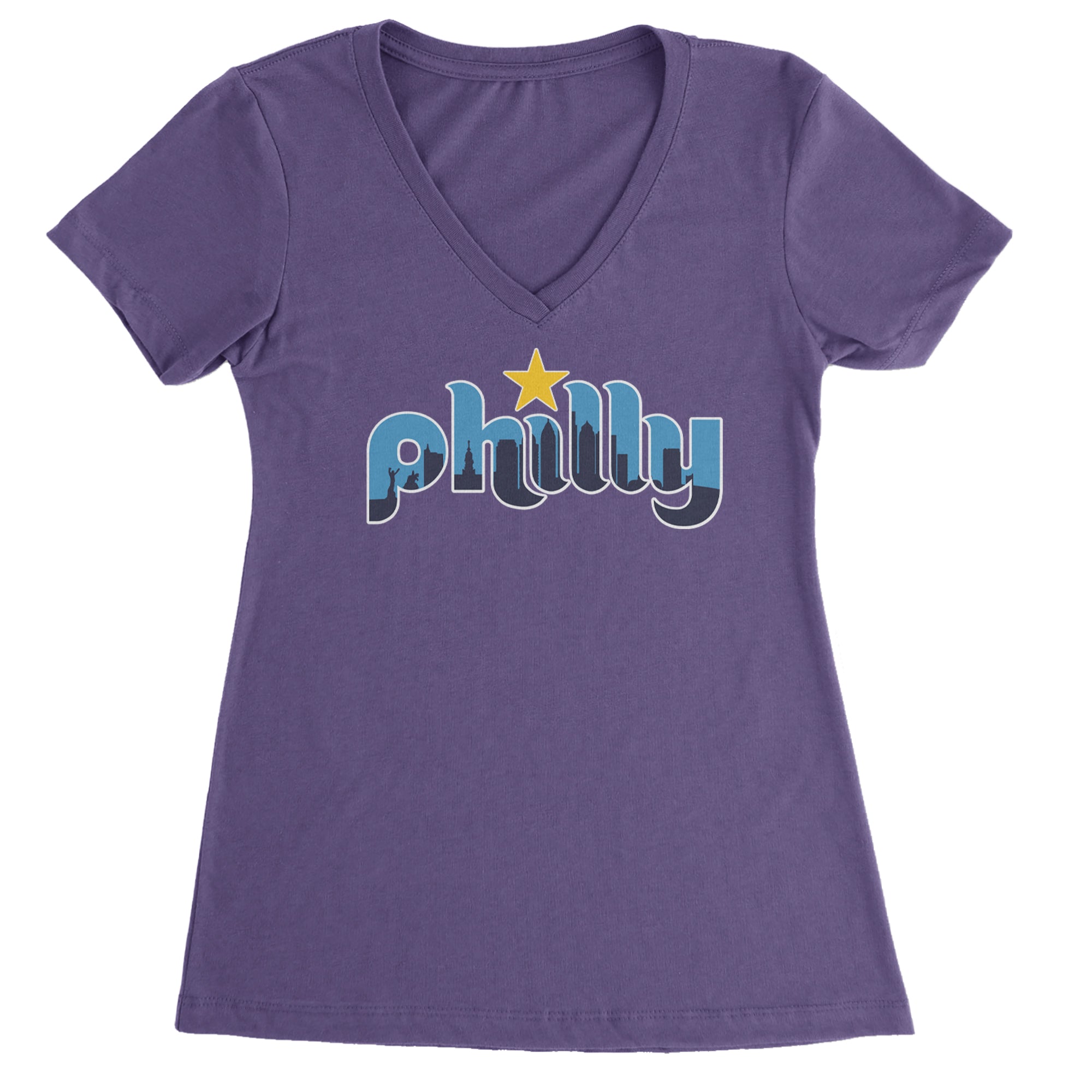 Skyline Philly Philadelphia Ladies V-Neck T-shirt Purple