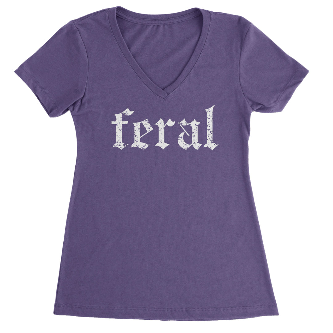 Feral Club Rat Festival Rave EDM Ladies V-Neck T-shirt Purple