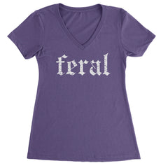 Feral Club Rat Festival Rave EDM Ladies V-Neck T-shirt Purple