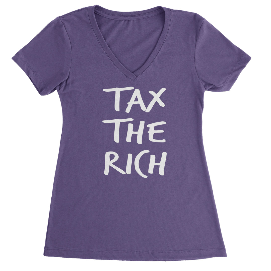 Tax the Rich Protest Wealth Inequality graphic on Women's Lightweight V-Neck T-Shirt in Purple