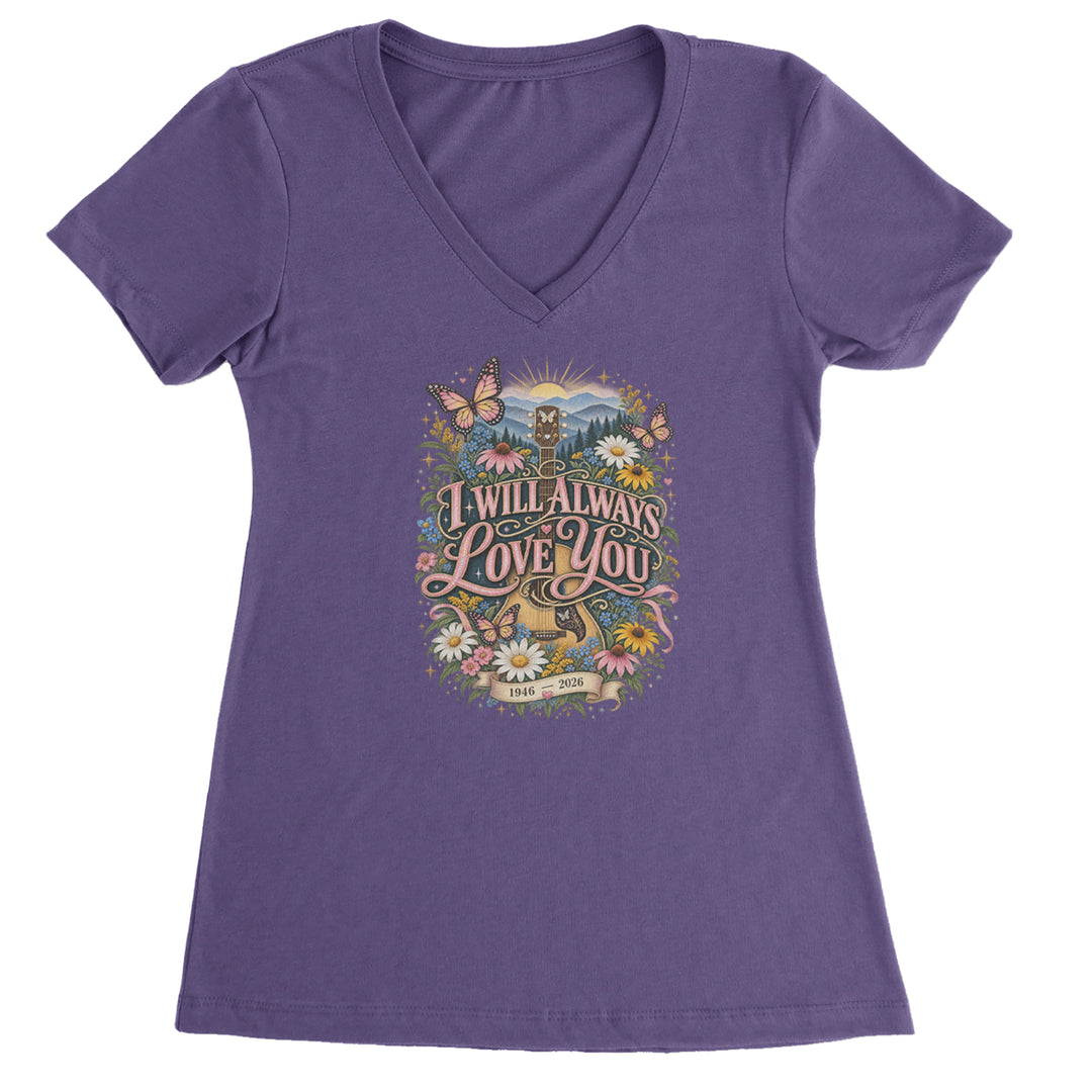 I Will Always Love You Dolly Ladies V-Neck T-shirt Purple