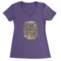 I Will Always Love You Dolly Ladies V-Neck T-shirt Purple