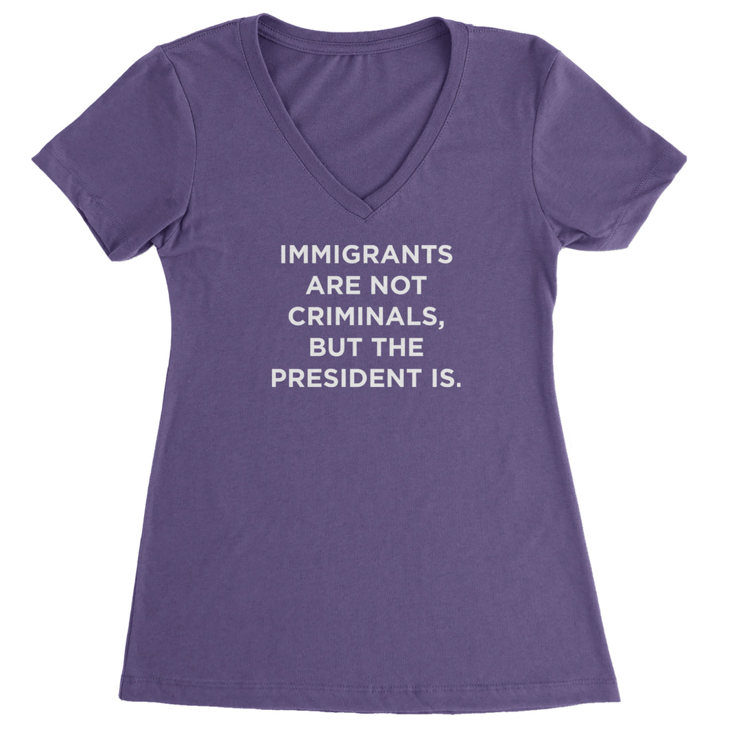 Immigrants Are Not Criminals Ladies V-Neck T-shirt Purple