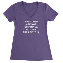 Immigrants Are Not Criminals Ladies V-Neck T-shirt Purple