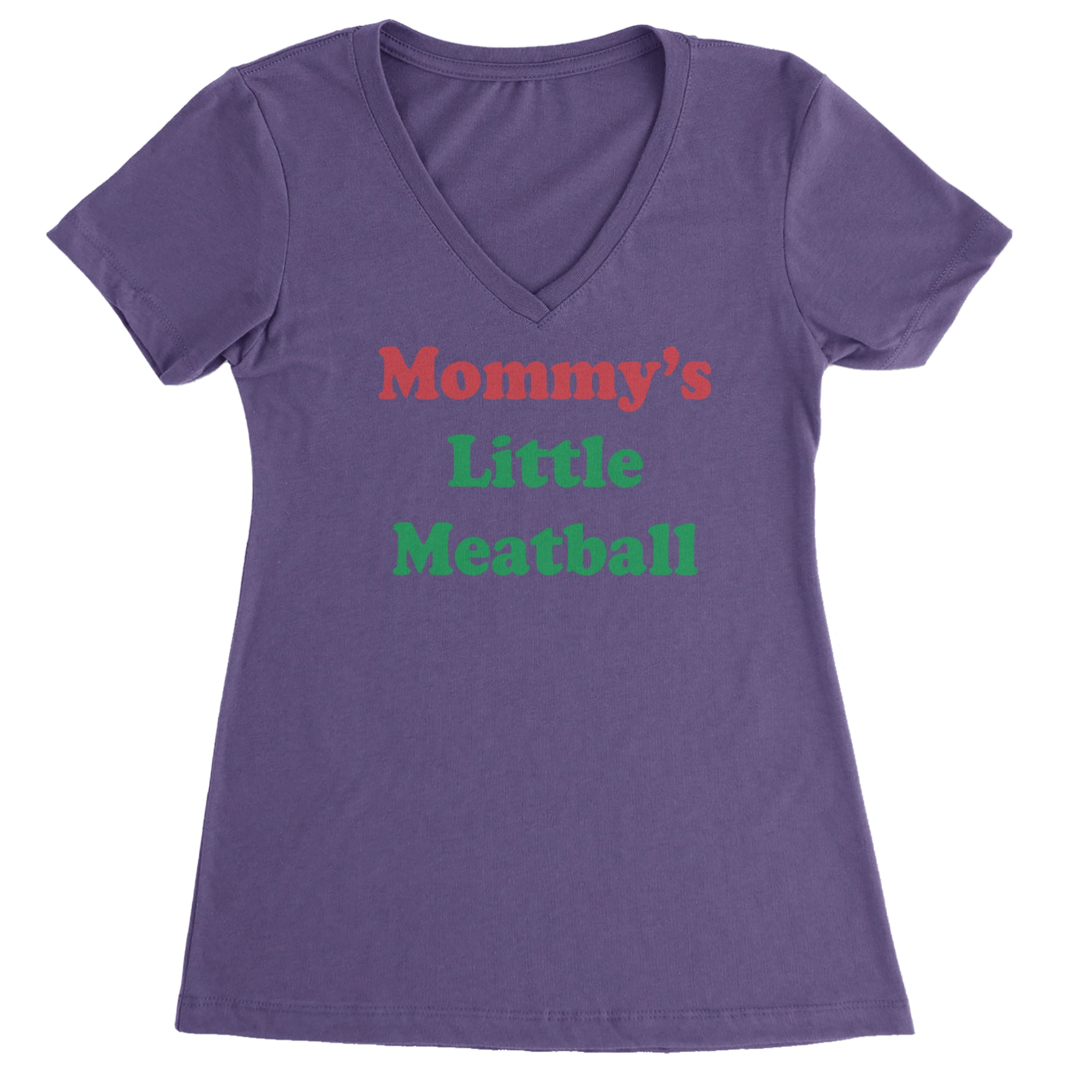 Mommy's Little Meatball Love Island Ladies V-Neck T-shirt Purple