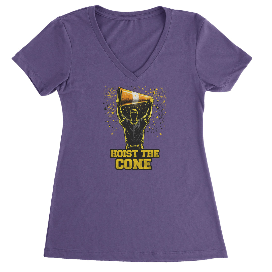 Hoist The Cone Pittsburgh Pride Ladies V-Neck T-shirt Purple