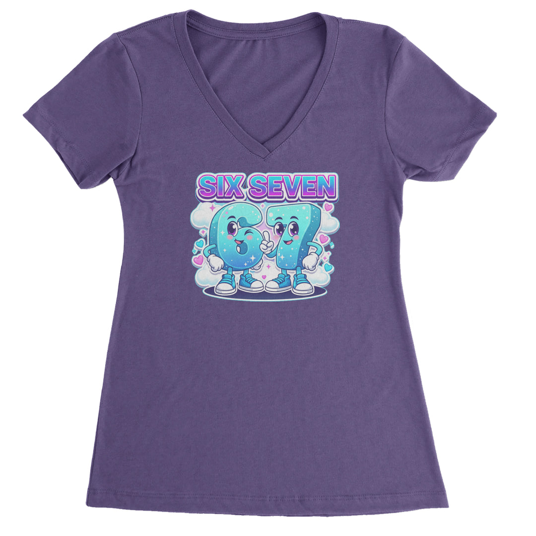 67 Six Seven Meme Kawaii Cloud Ladies V-Neck T-shirt Purple
