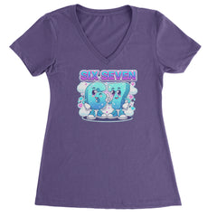 67 Six Seven Meme Kawaii Cloud Ladies V-Neck T-shirt Purple
