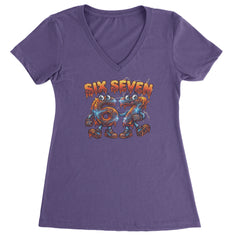 67 Lava Lightning Six Seven Meme Ladies V-Neck T-shirt Purple