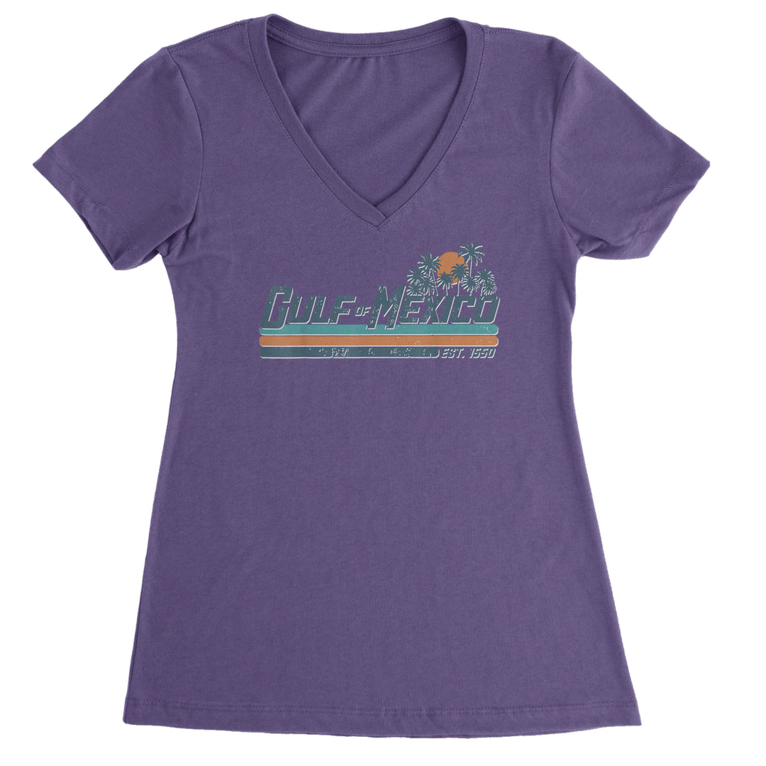 Gulf Of Mexico Established Year 1550 Ladies V-Neck T-shirt Purple