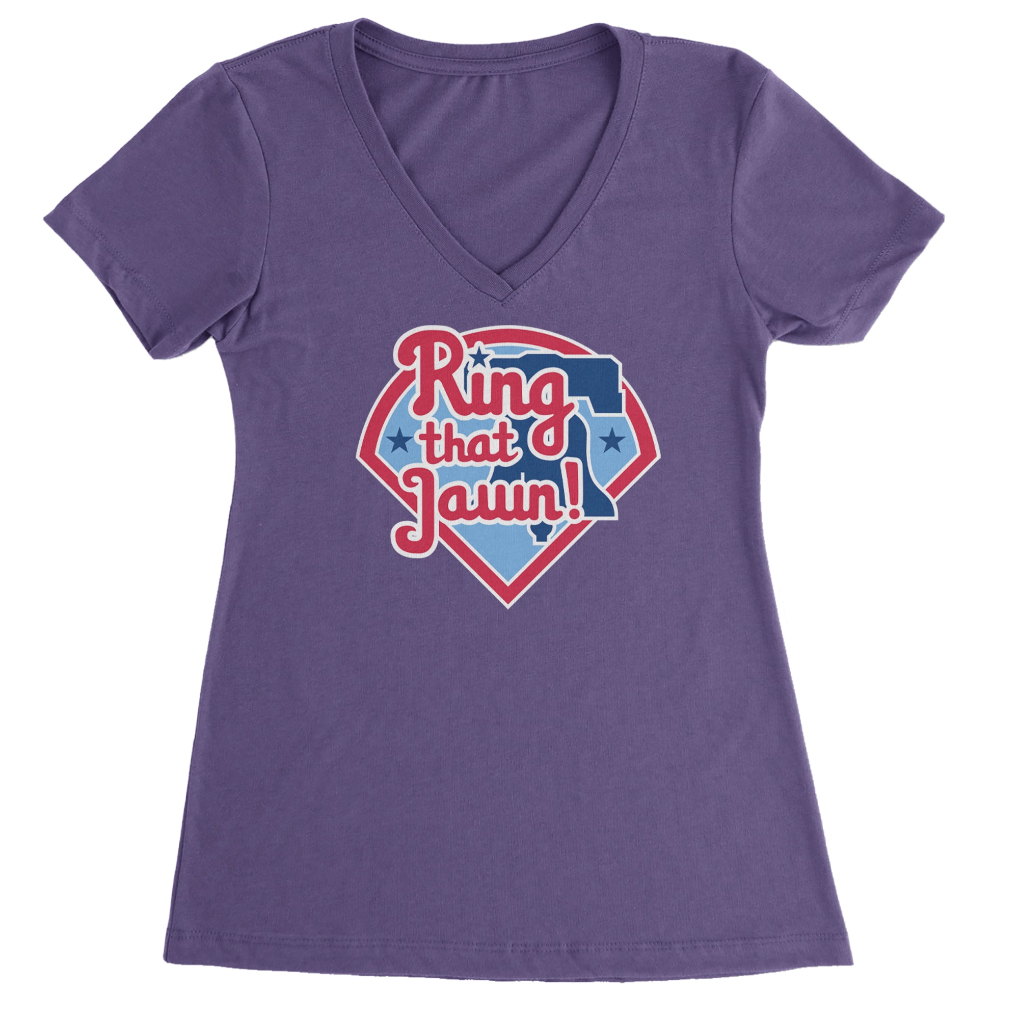 Ring That Jawn Philly Baseball Ladies V-Neck T-shirt Purple