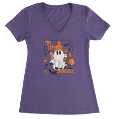 Life of a Showghoul Halloween Showgirl Vibes Ladies V-Neck T-shirt Purple