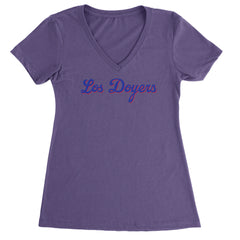 Los Doyers LA Baseball Ladies V-Neck T-shirt Purple