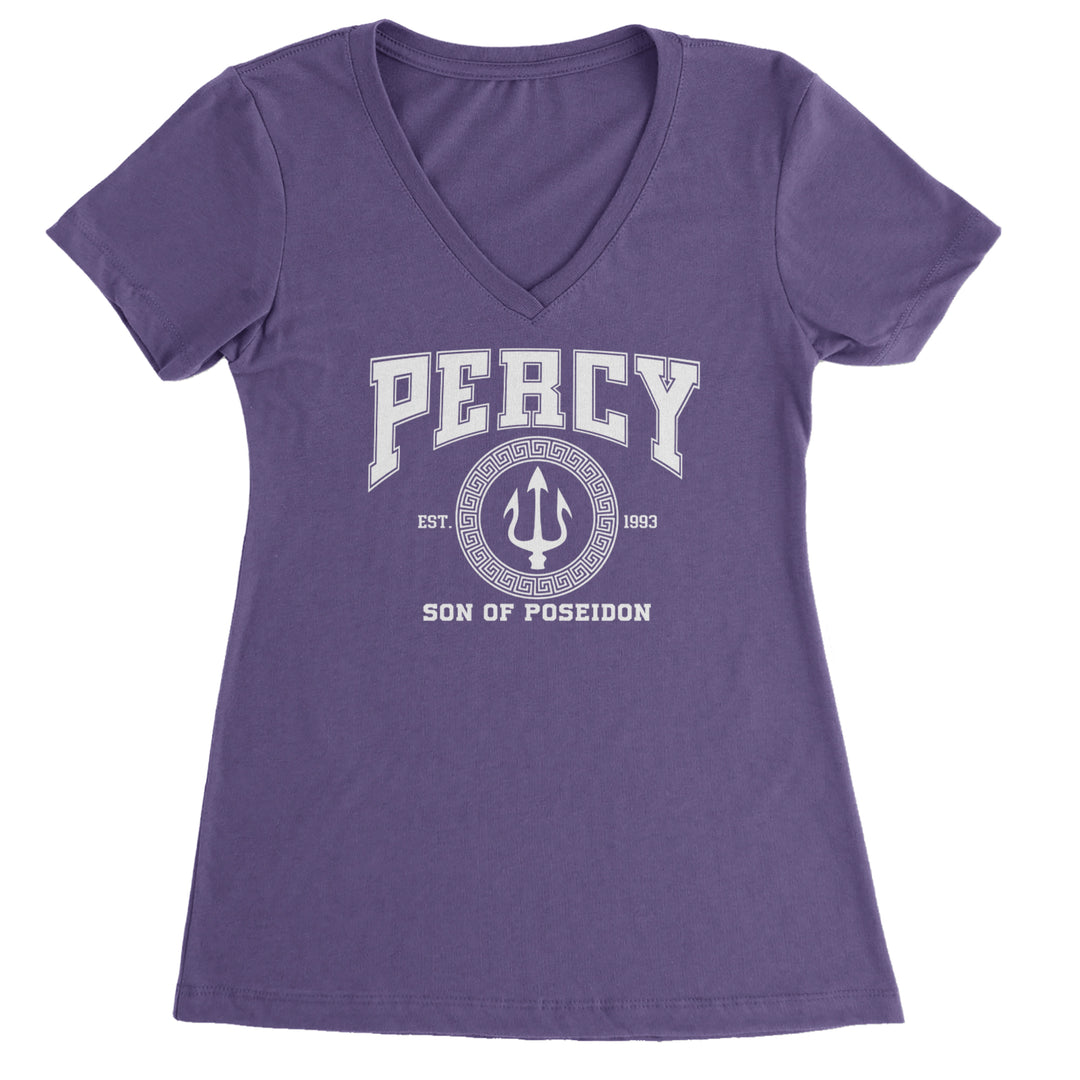 Percy Son Of Poseidon Sea God Ladies V-Neck T-shirt Purple