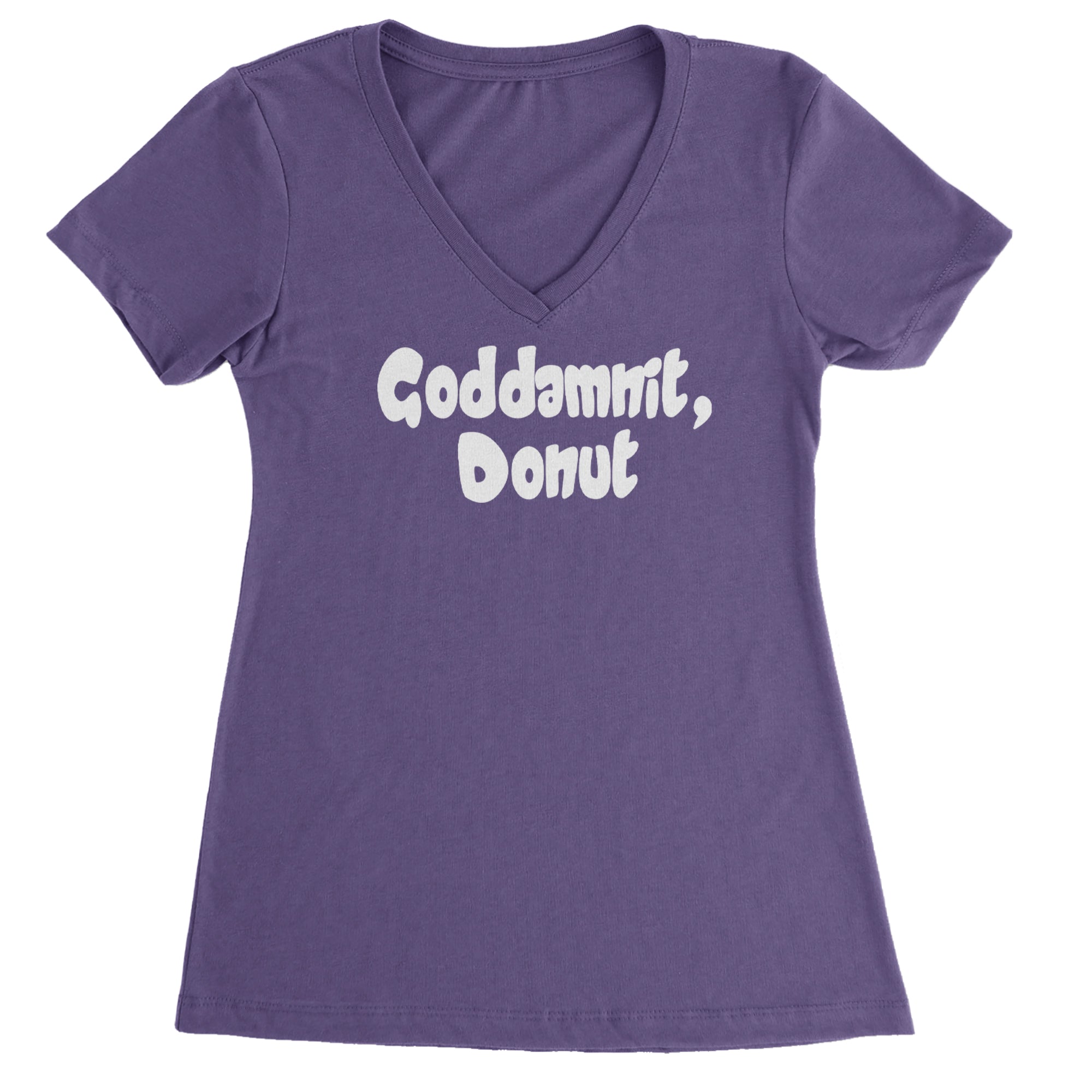 Godd-mnit, Donut Carl Ladies V-Neck T-shirt Purple