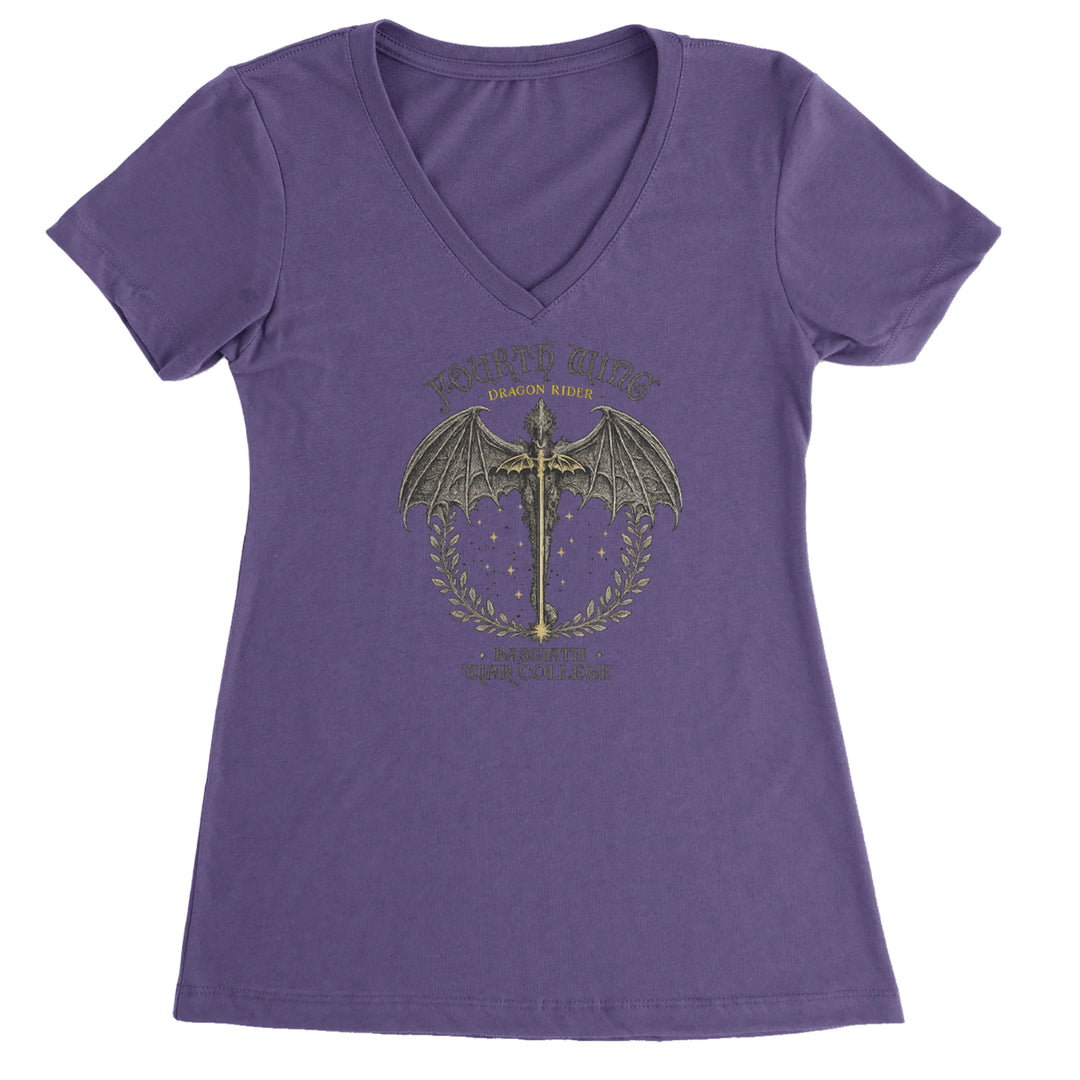 Fourth Wing Dragon Rider Vintage Basgiath War College Ladies V-Neck T-shirt Purple