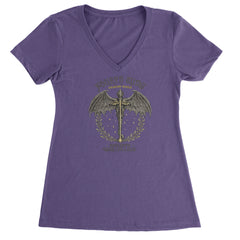 Fourth Wing Dragon Rider Vintage Basgiath War College Ladies V-Neck T-shirt Purple