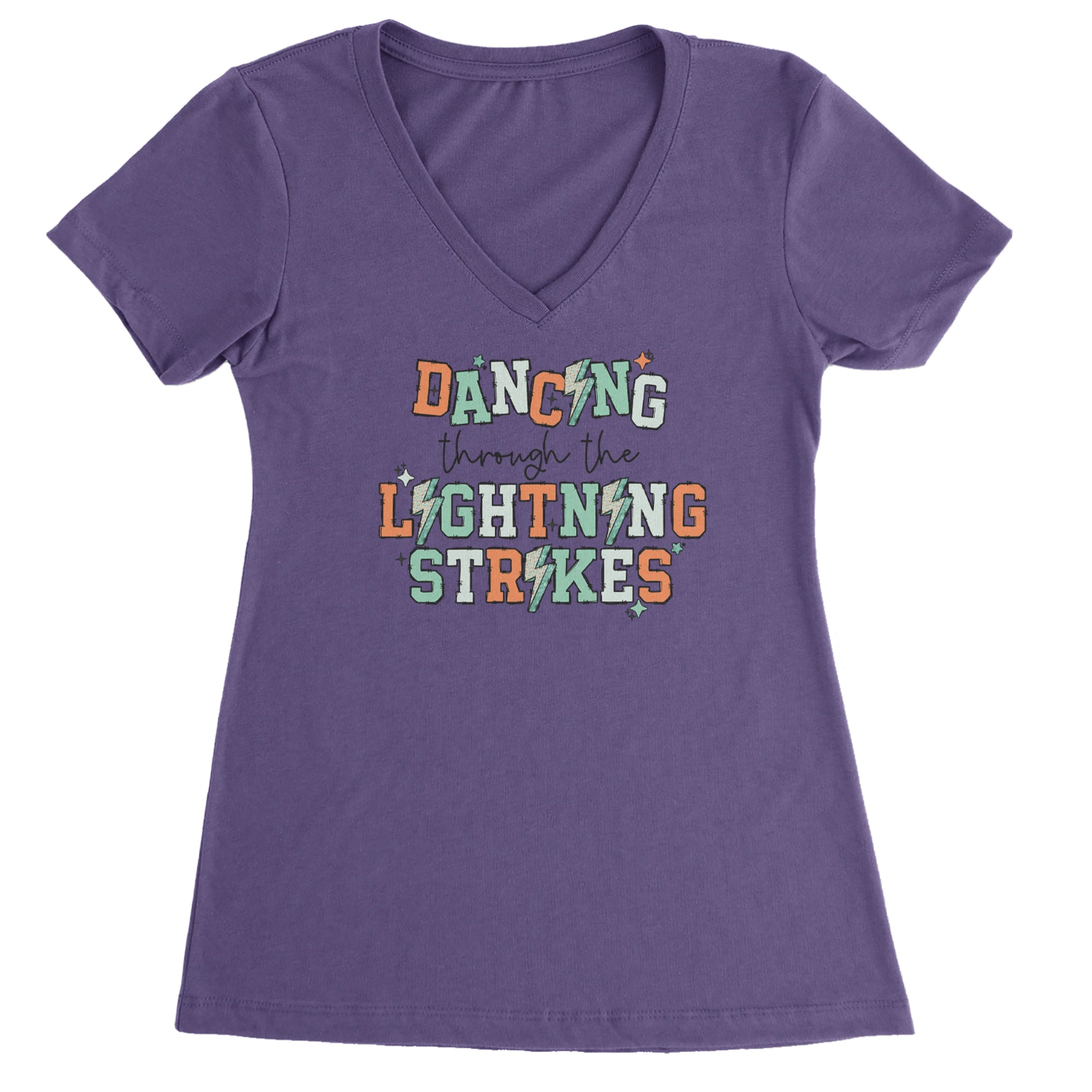 Dancing Through The Lightning Strikes Ladies V-Neck T-shirt Purple