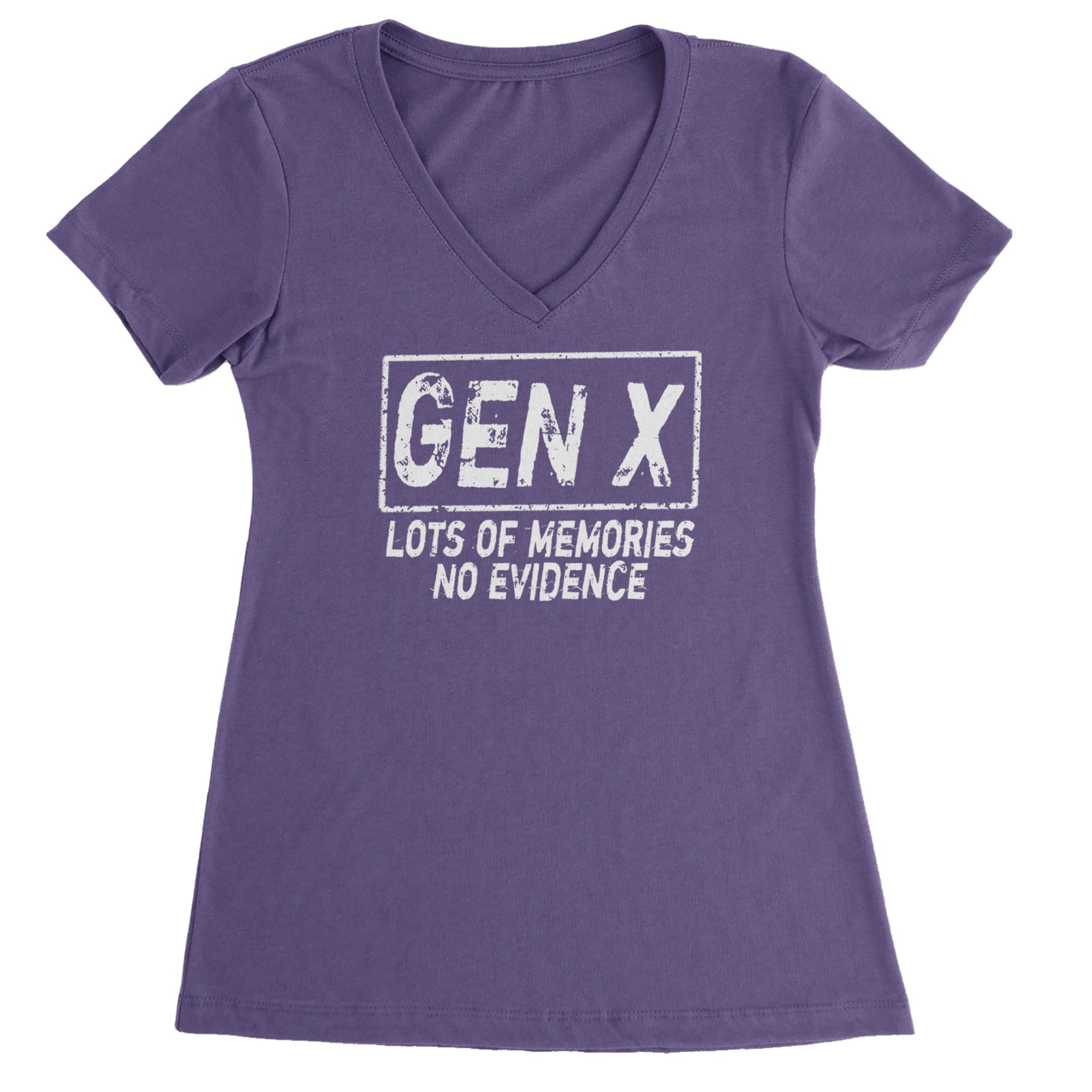 Gen X Lots of Memories No Evidence Nostalgia Ladies V-Neck T-shirt Purple