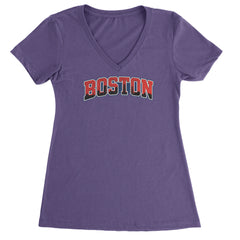 Boston City Pride Skyline Ladies V-Neck T-shirt Purple