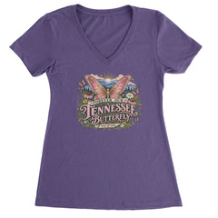 Forever Our Tennessee Butterfly Dolly Ladies V-Neck T-shirt Purple