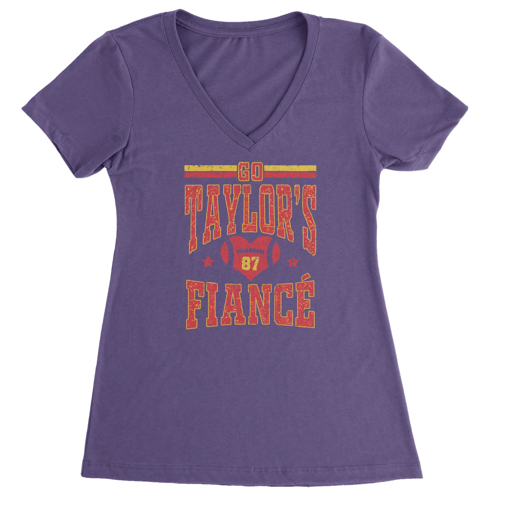 Go Taylor's Fiancé Engagement Game Day Ladies V-Neck T-shirt Purple