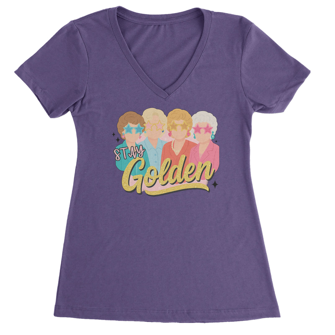 Stay Golden Girls Retro Ladies V-Neck T-shirt Purple