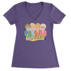 Stay Golden Girls Retro Ladies V-Neck T-shirt Purple