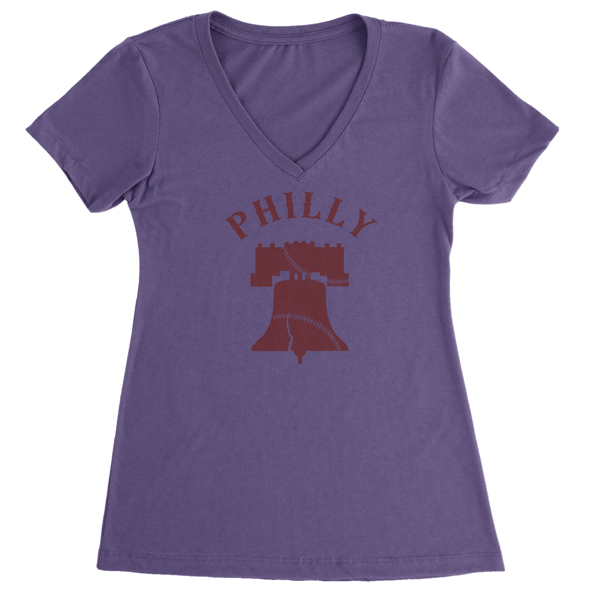 Philly Cracked Liberty Bell Ladies V-Neck T-shirt Purple