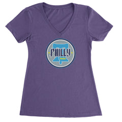 Philly Pride Liberty Bell graphic on Women's Lightweight V-Neck T-Shirt in Purple