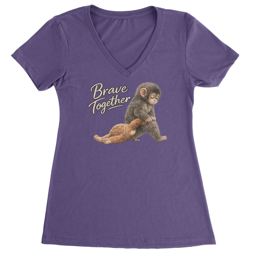 Punch Brave Together Stuffed Animal Ladies V-Neck T-shirt Purple