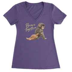 Punch Brave Together Stuffed Animal Ladies V-Neck T-shirt Purple