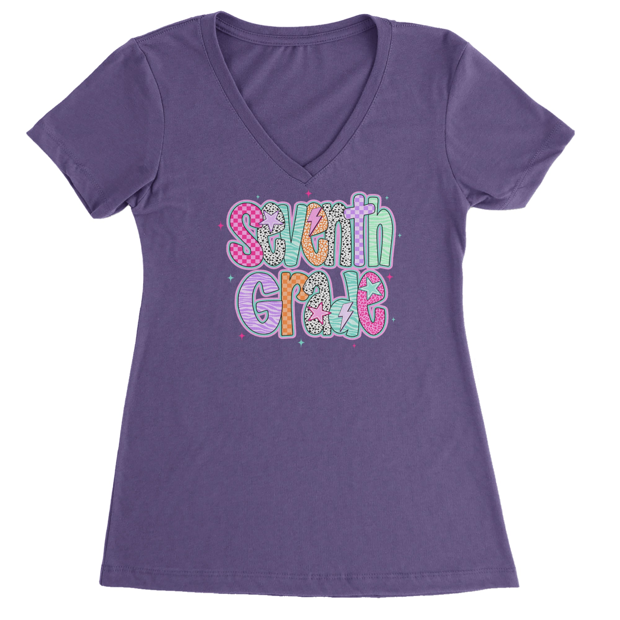 Seventh Grade Swagger Colorful Back to School Ladies V-Neck T-shirt Purple