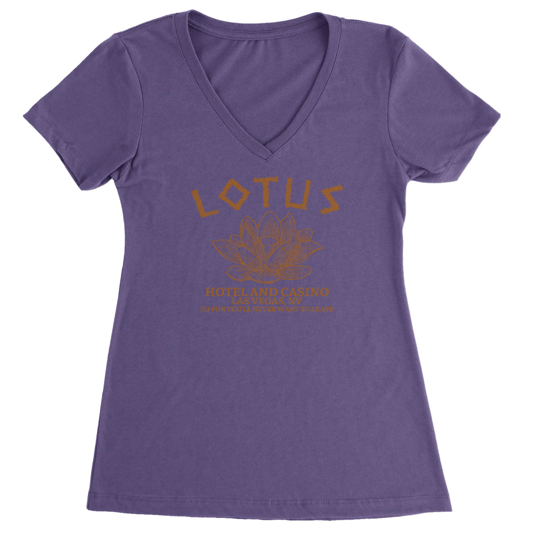 Lotus Hotel and Casino Ladies V-Neck T-shirt Purple