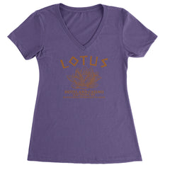 Lotus Hotel and Casino Ladies V-Neck T-shirt Purple