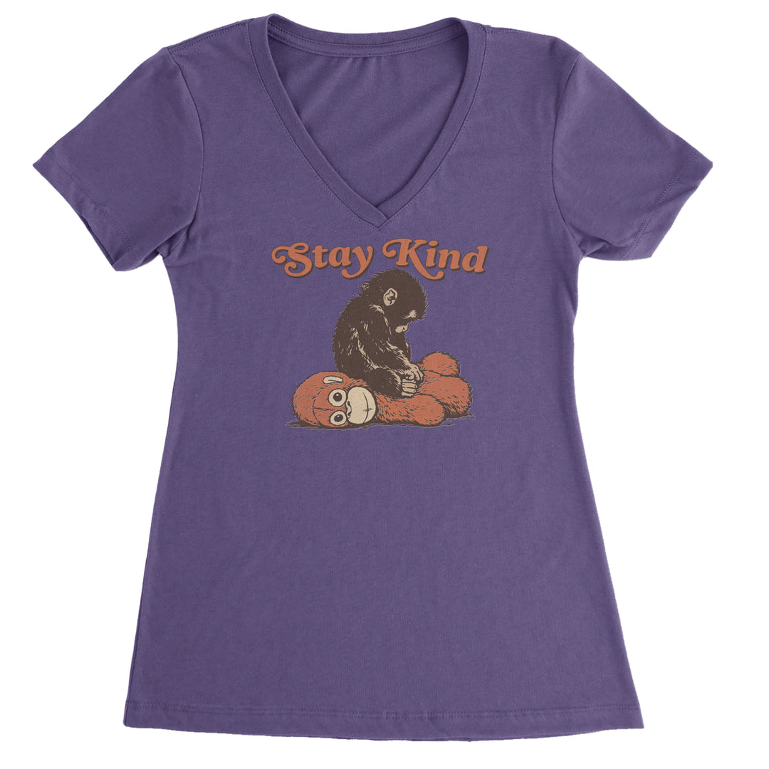 Punch Stay Kind Macaque Ladies V-Neck T-shirt Purple
