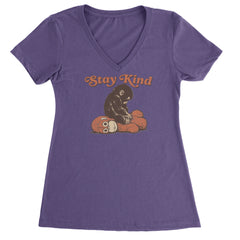 Punch Stay Kind Macaque Ladies V-Neck T-shirt Purple