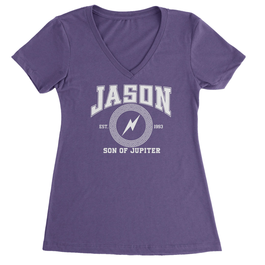 Jason Son of Jupiter Storm Bringer Ladies V-Neck T-shirt Purple