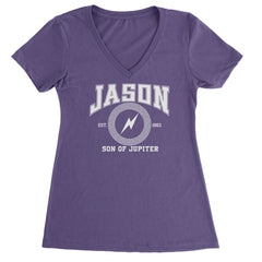 Jason Son of Jupiter Storm Bringer Ladies V-Neck T-shirt Purple