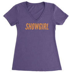 Showgirl Orange Glitter Ladies V-Neck T-shirt Purple