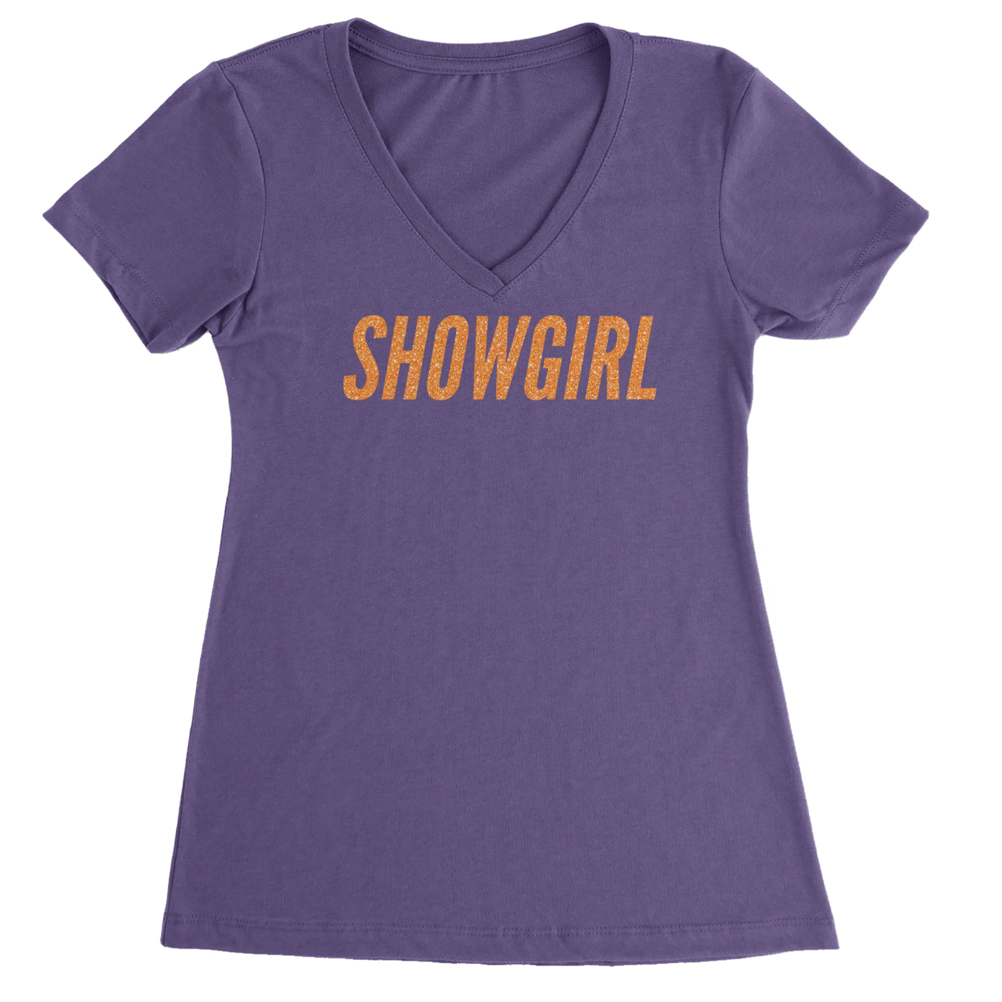 Showgirl Orange Glitter Ladies V-Neck T-shirt Purple