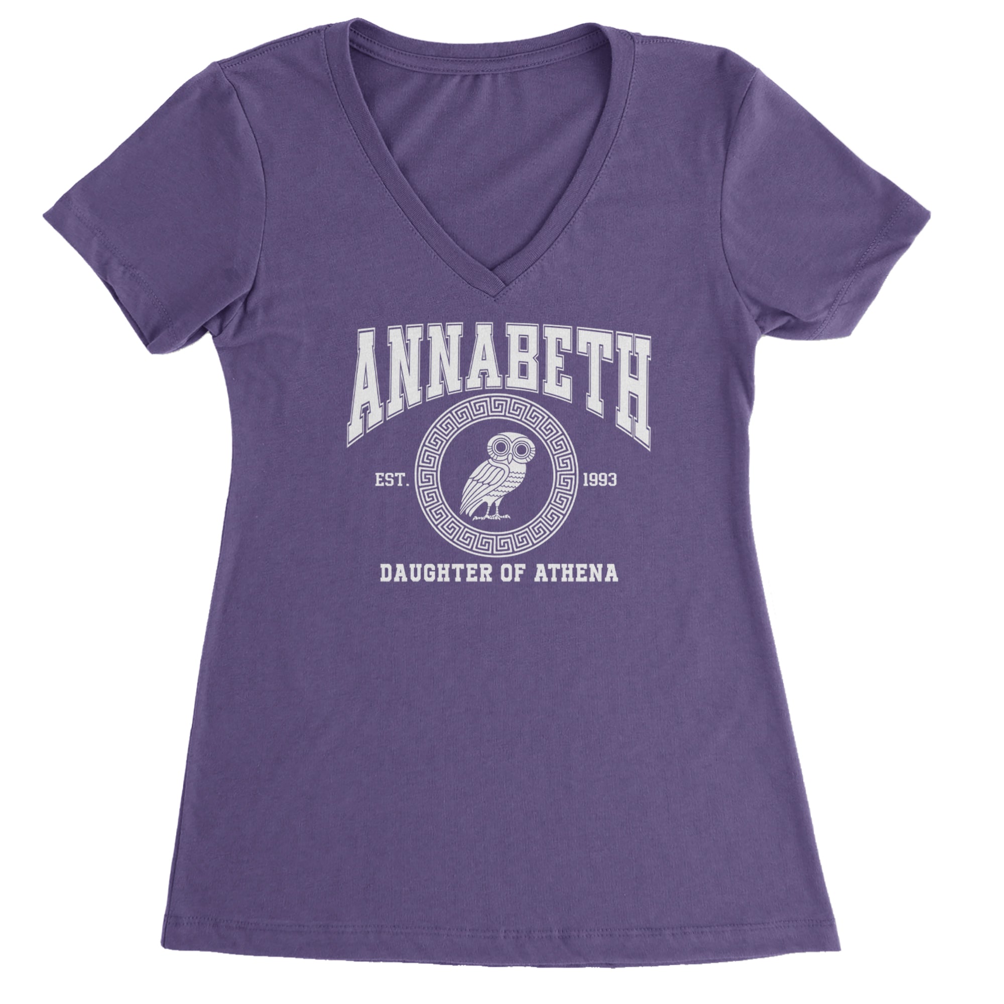 Annabeth Daughter of Athena Owl Wisdom Ladies V-Neck T-shirt Purple