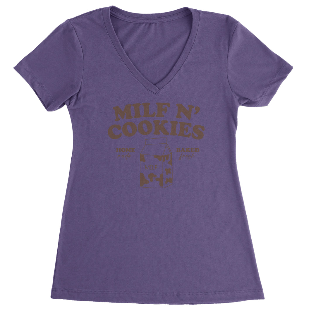 Milf And Cookies graphic on Women's Lightweight V-Neck T-Shirt in Purple