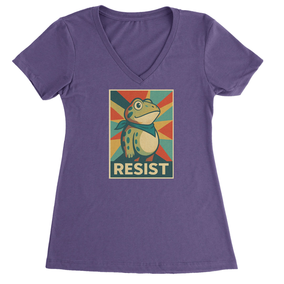 Resist Portland Protest Frog Ladies V-Neck T-shirt Purple