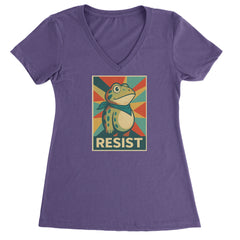 Resist Portland Protest Frog Ladies V-Neck T-shirt Purple