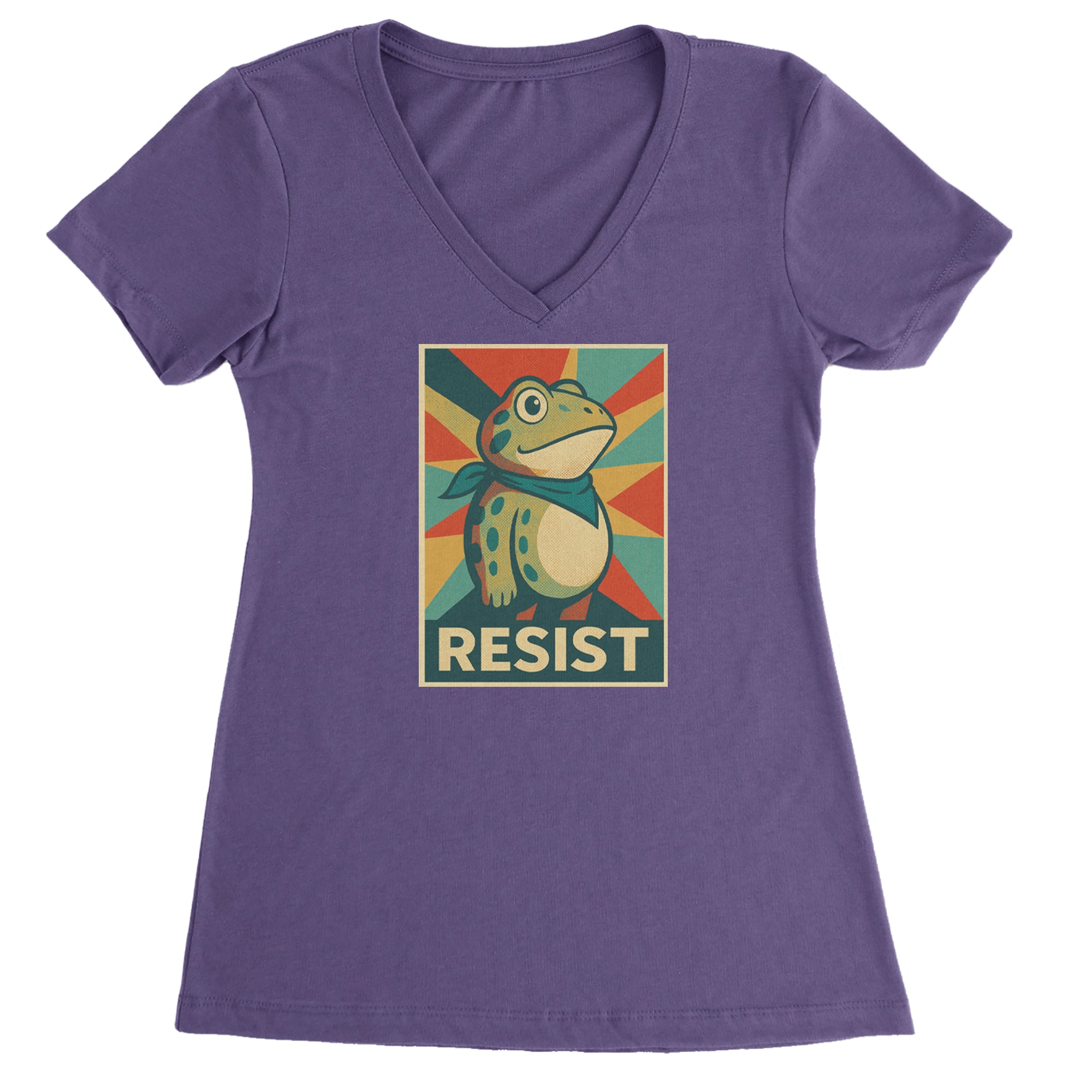 Resist Portland Protest Frog Ladies V-Neck T-shirt Purple