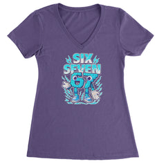 67 Brainrot Meme Slang Ladies V-Neck T-shirt Purple